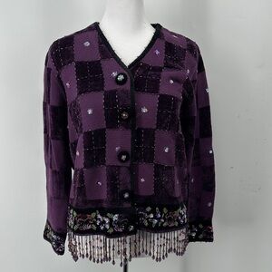 Berek Purple Plaid Women's Sweater with Bead Accents